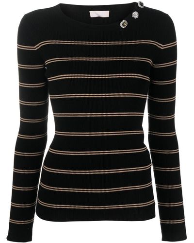 Liu Jo Appliqué-detail Striped Sweatshirt - Black
