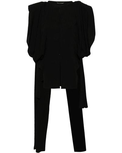 Yohji Yamamoto Asymmetric puff-sleeve blouse - Negro