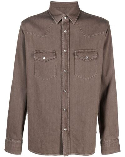 Tom Ford Pointed-collar Press-stud Cotton Shirt - Brown