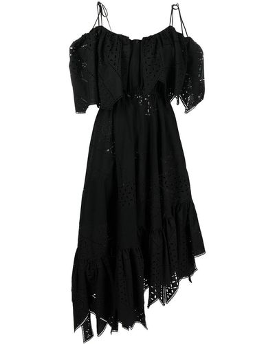 MSGM Broderie-anglaise Off-shoulder Dress - Black