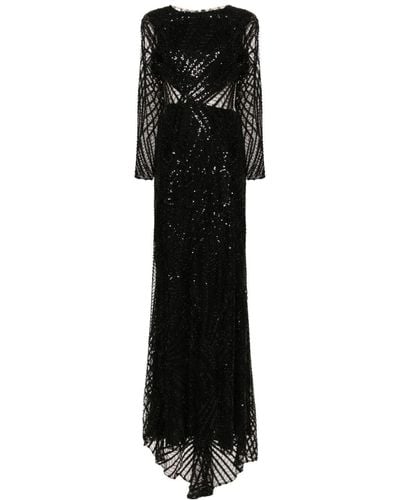 Gemy Maalouf Sequinned Mesh Gown - Black