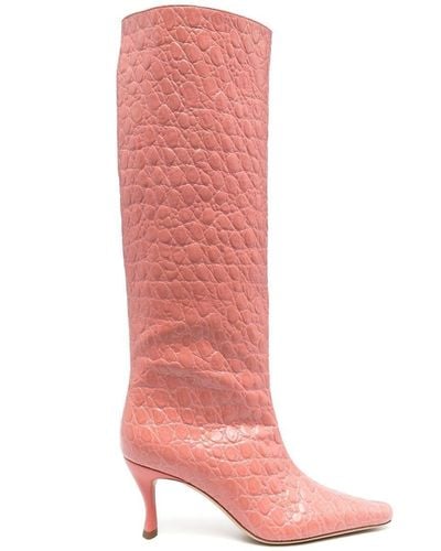 BY FAR Crocodile-effect Pointed-toe Boots - Pink