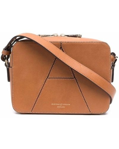 Aspinal of London Contrast Stitching Crossbody Bag - Brown