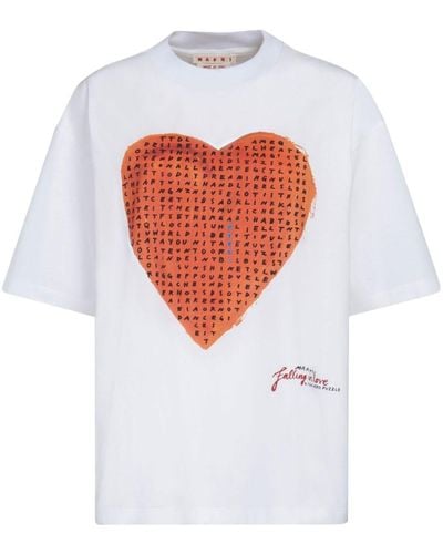Marni T-shirt en coton à imprimé Wordsearch - Blanc