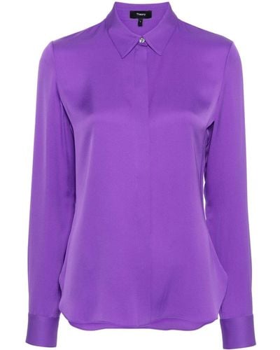 Theory Classic-collar Silk Shirt - Purple