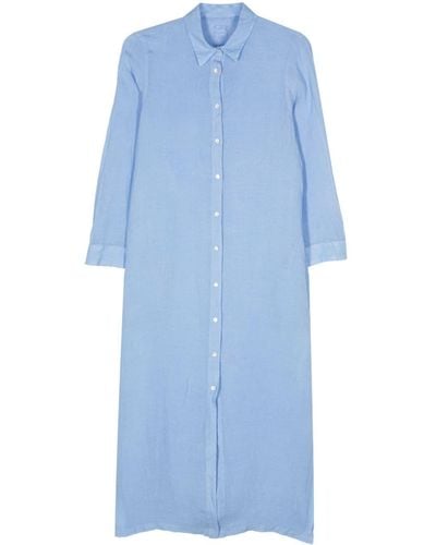 120% Lino Linen Shirt Midi Dress - Blue