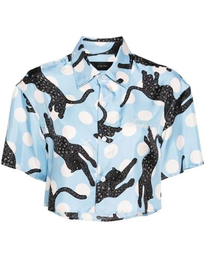 Amiri Cropped-Seidenhemd mit grafischem Print - Blau
