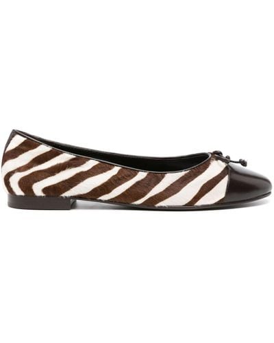Tory Burch Zebra-pattern Leather Ballerina Shoes - Brown
