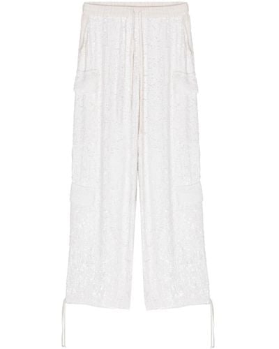 P.A.R.O.S.H. Sequinned Drawstring Cargo Trousers - White