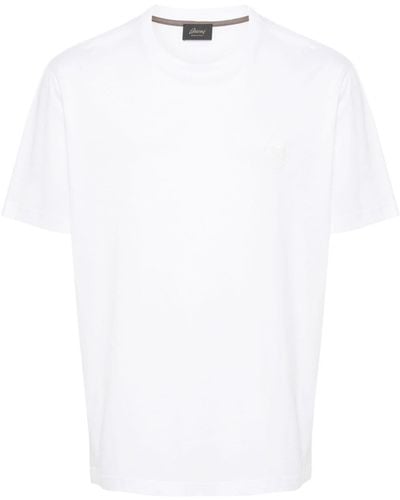 Brioni Logo Embroidered Cotton T-shirt - White