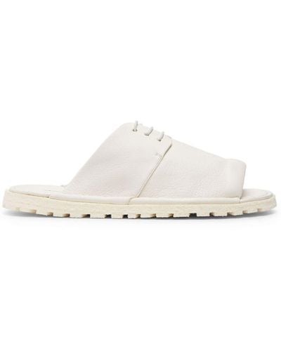 Marsèll Lace-up Paneled Leather Flip Flops - White