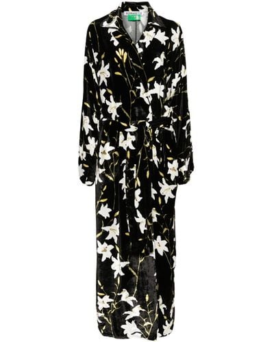 BERNADETTE Floral-print Velvet-finish Dress - Black