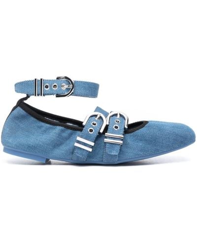 Stuart Weitzman Maverick Leather Ballerina Shoes - Blue