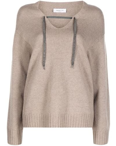 Fabiana Filippi Hooded V-neck Sweater - Natural