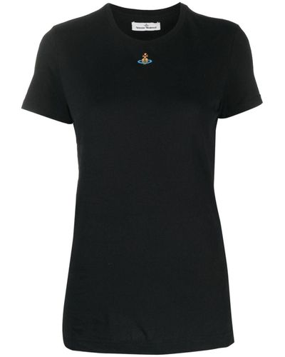 Vivienne Westwood Orb Logo-Embroidery Cotton T-Shirt - Black