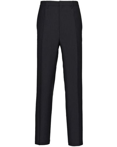 Prada Triangle-logo Wool-mohair Trousers - Blue