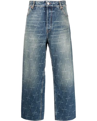 Balenciaga Cropped-Jeans mit Logo-Print - Blau