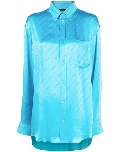 Balenciaga Logo-print Silk Shirt - Blue