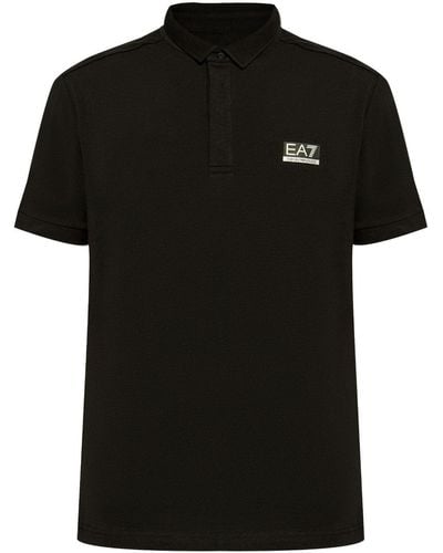 EA7 Logo-patch Short-sleeve Polo Shirt - Black