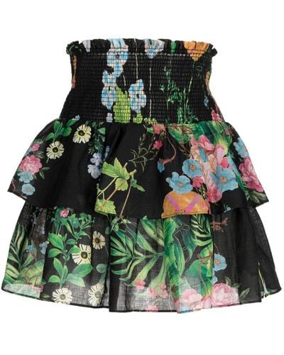 Cynthia Rowley Floral-print Tiered Skirt - Green