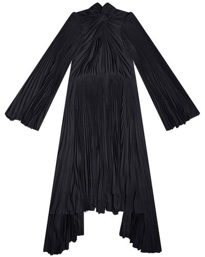 Balenciaga Long-sleeve Pleated Midi Dress - Black