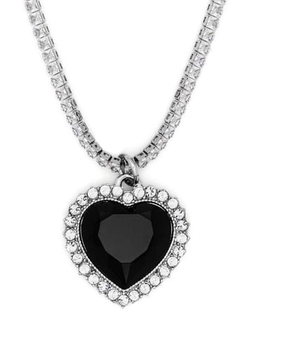 Vetements Heart-pendant Crystal-embellished Necklace - White