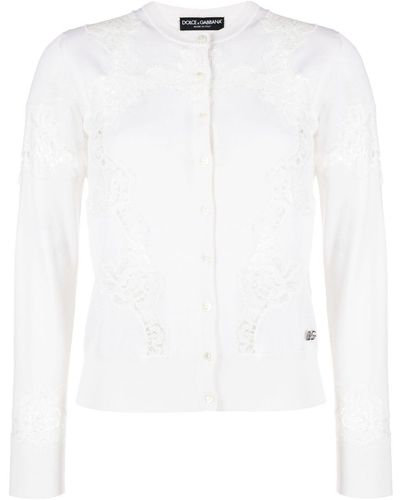 Dolce & Gabbana Lace-inserts Buttoned Cardigan - White