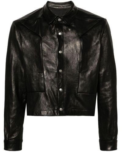 Rick Owens Alice Strobe Leather Shirt Jacket - Black