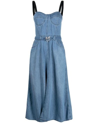 Pinko Belted Denim Bustier Dress - Blue