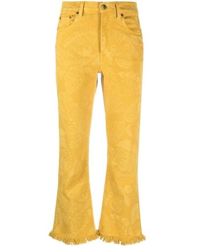 La DoubleJ Cropped-Jeans mit Fransensaum - Gelb