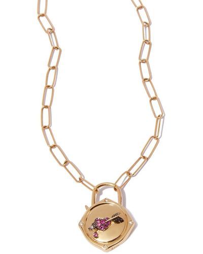 Annoushka 18kt Yellow Gold Lovelock Heart & Arrow Diamond And Pink Sapphire Charm On 14kt Yellow Gold Mini Cable Chain Necklace - Metallic