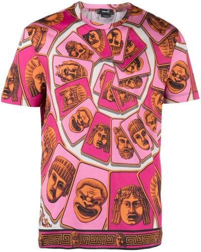 Versace T-Shirt mit Le Maschere-Print - Pink