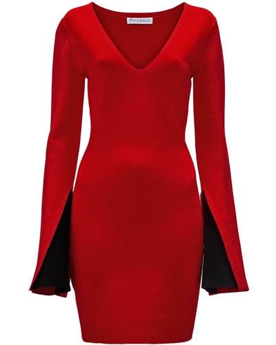 JW Anderson Contrast-sleeve V-neck Dress - Red