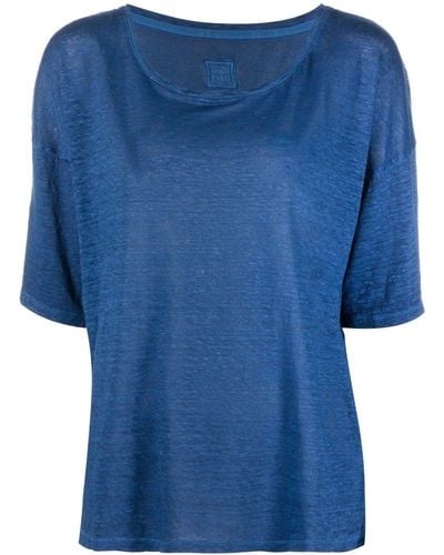 120% Lino スクープネック リネンtシャツ - ブルー