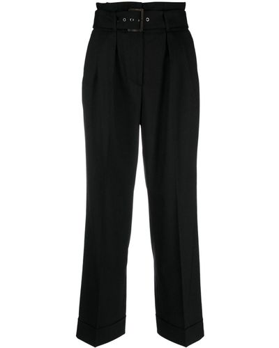 Peserico Pressed-crease Belted-waist Tailored Pants - Black