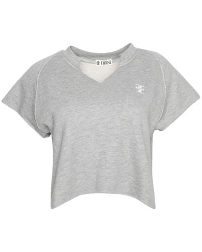 ÉTERNE Terry Logo-embroidered Crop Top - Gray