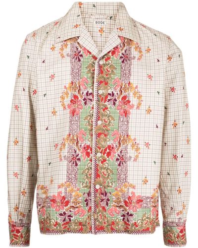 Bode Floral-print Cotton Shirt - Pink