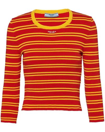 Prada Striped Cotton Jumper - Red