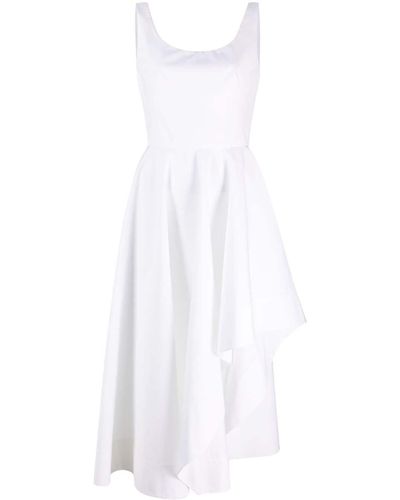 Alexander McQueen Asymmetric Sleeveless Midi Dress - White