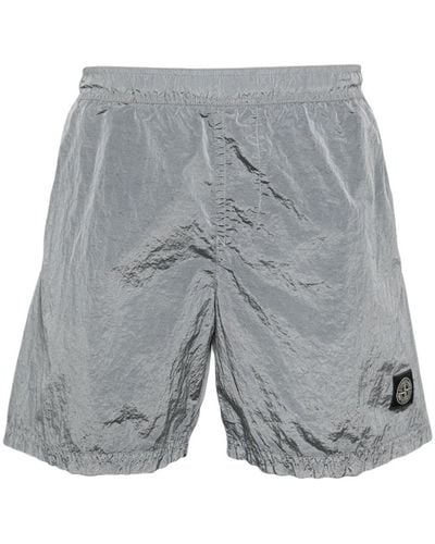 Stone Island Logo-patch Crinkled Swim Shorts - Gray