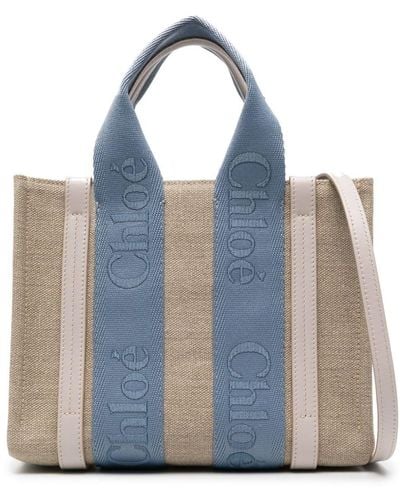 Chloé Small Woody Linen Tote Bag - Blue
