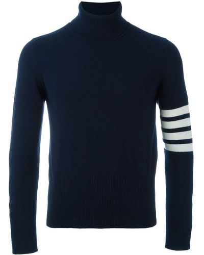 Thom Browne Contrast Stripe Roll Neck Sweater - Blue