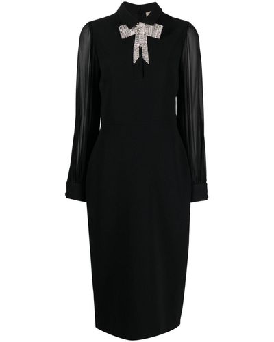 Elie Saab Crystal-bow Crepe Midi Dress - Black
