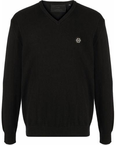 Philipp Plein Logo-patch V-neck Sweater - Black