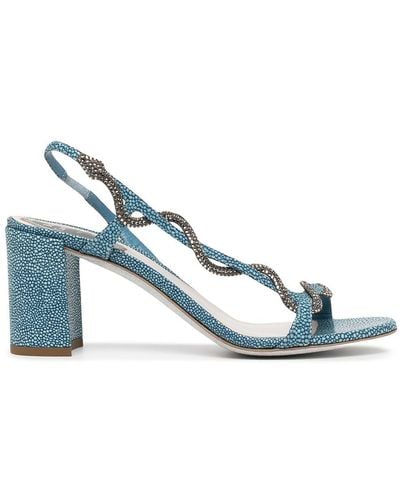 Rene Caovilla Margot 65mm Embellished-snake Sandals - Blue