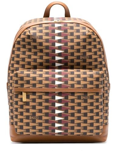 Bally Pennant-print Leather Backpack - Brown