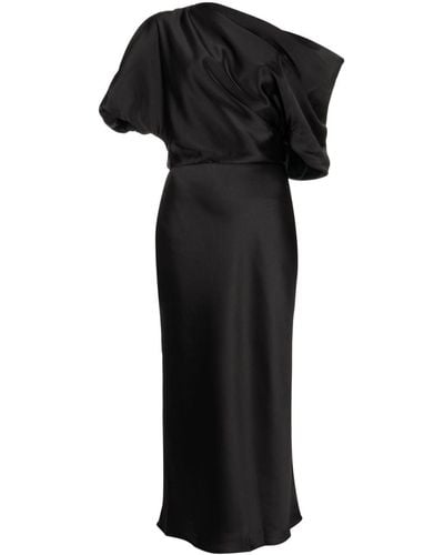 Amsale オフショルダー ドレープドレス - ブラック