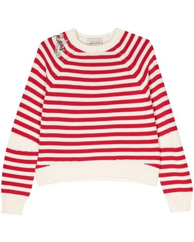 Semicouture Crystal-embellished Striped Jumper - Red