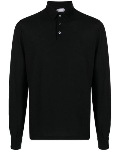 Zanone Long-sleeve Cotton Polo Shirt - Black