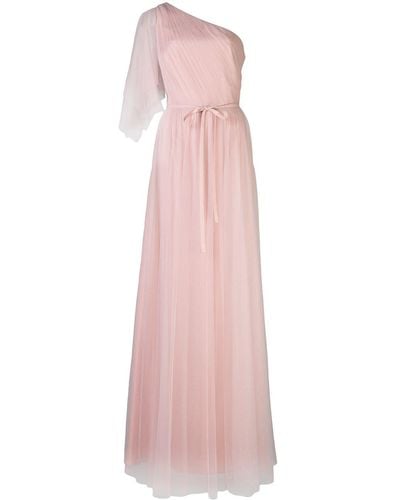 Marchesa One Shoulder Flutter Bridesmaid Gown - Pink